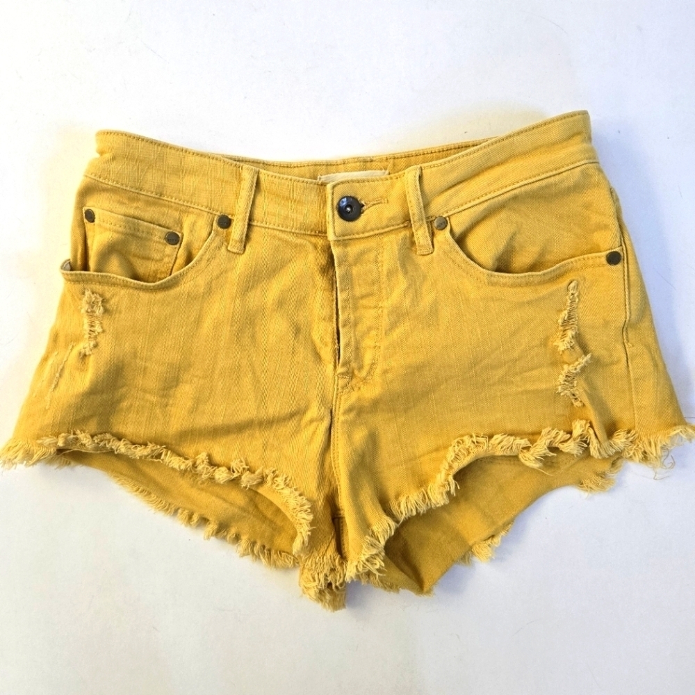 Roxy mustard yellow denim cutoff distressed short shorts sz 26